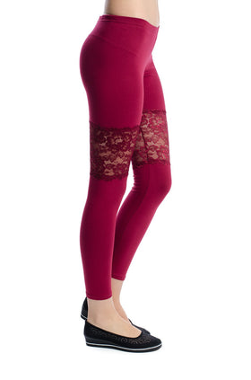 Памучен клин, цвят бордо с дантела 34204