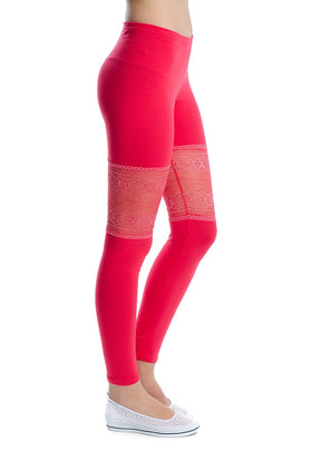 Памучен клин, цвят корал с дантела 34204