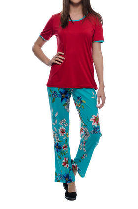 Дамски комплект "Бордо и зелени цветя" 3322