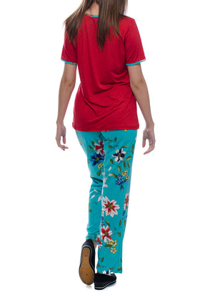 Дамски комплект "Бордо и зелени цветя" 3322