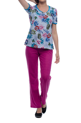 Дамски комплект "Светлосиньо с цветя и циклама " 3321