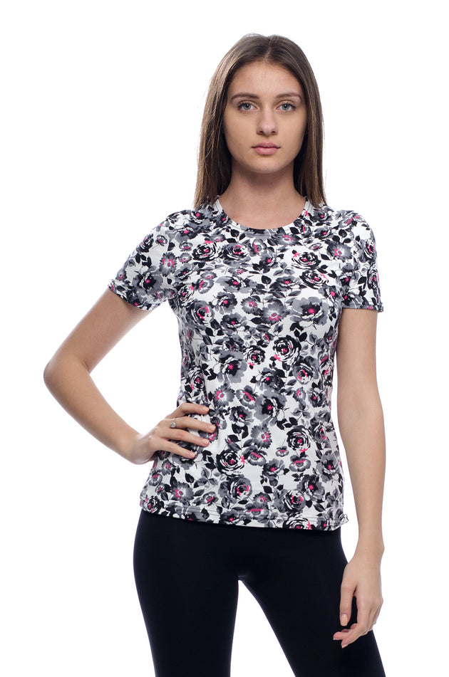 Памучна блуза с къс ръкав "Черно-бяла градина" 520-К1