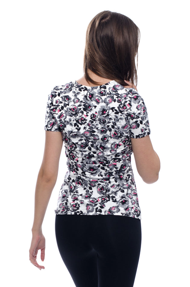 Памучна блуза с къс ръкав "Черно-бяла градина" 520-К1