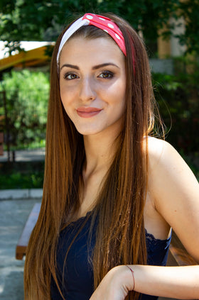 3 бр. памучна лента за коса, комбинация бяло и розово на бели точки 701-А