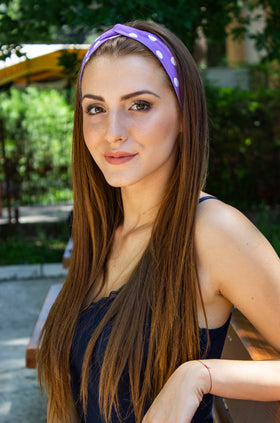 3 бр. памучна лента за коса, цвят лилаво на бели точки 701-А