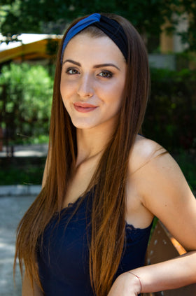 3 бр. памучна лента за коса, комбинация черно и синьо 701-А