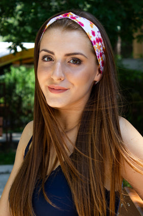 3 бр. памучна лента за коса, принт цветен букет 701-А