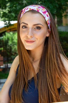 3 бр. памучна лента за коса, принт цветен букет 701-А