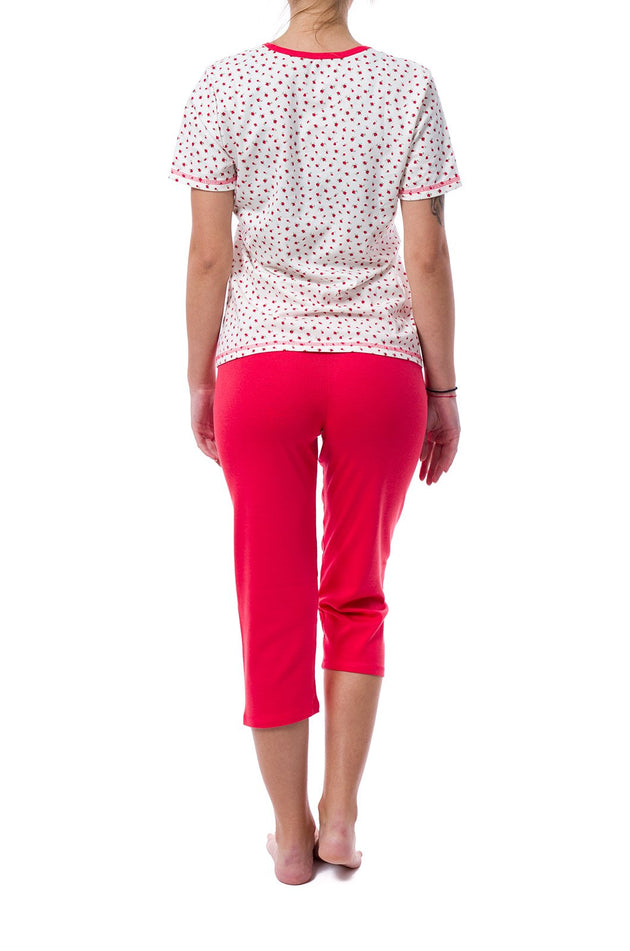 Памучна дамска пижама, цвят корал 334 (къс ръкав и панталон 7/8)