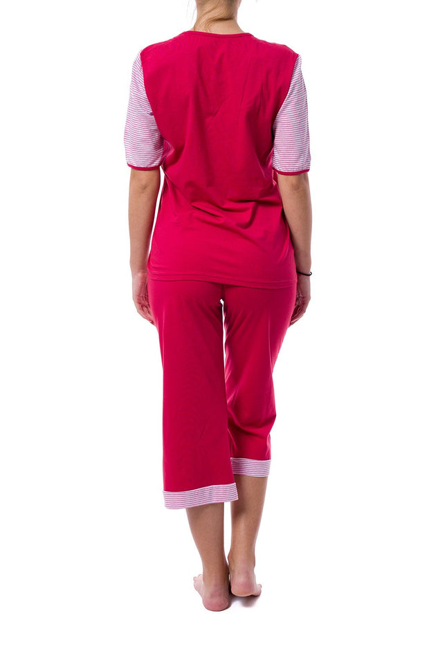 Памучна дамска пижама в цвят малина 325 (къс ръкав и панталон 7/8)