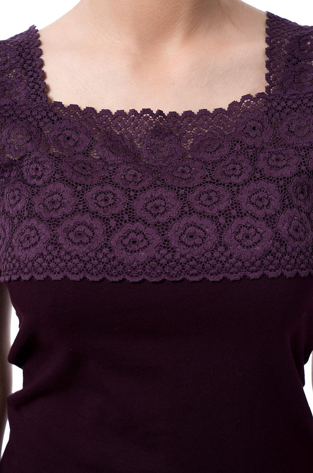Лилава памучна дамска блуза с дантела 5201