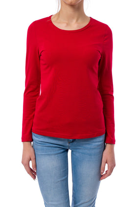 Червена памучна блуза с дълъг ръкав 520-Д