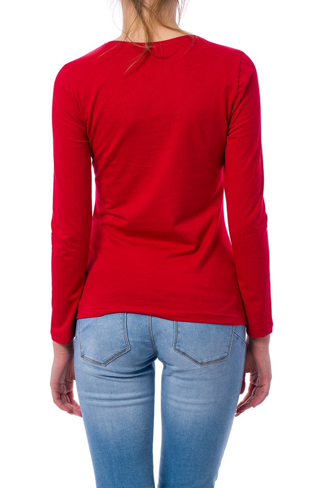 Червена памучна блуза с дълъг ръкав 520-Д