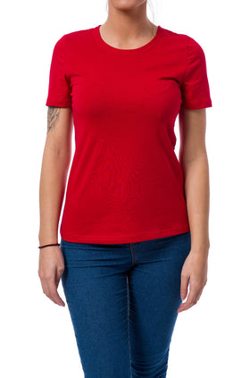 Червена памучна блуза с къс ръкав 520-К