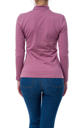 Памучна блуза с дълъг ръкав в цвят пепел от рози  520