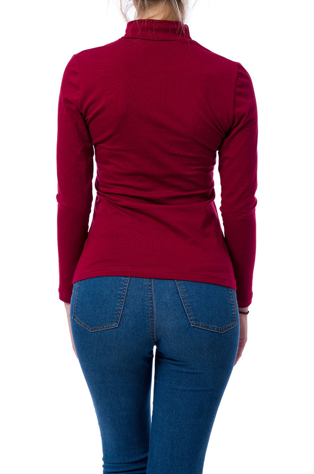 Памучна блуза с дълъг ръкав в цвят бордо 520