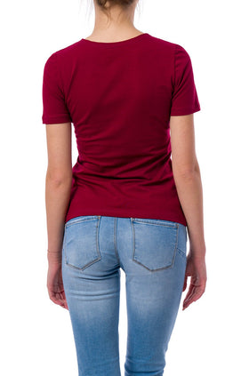 Памучна блуза с къс ръкав в цвят бордо 520-К