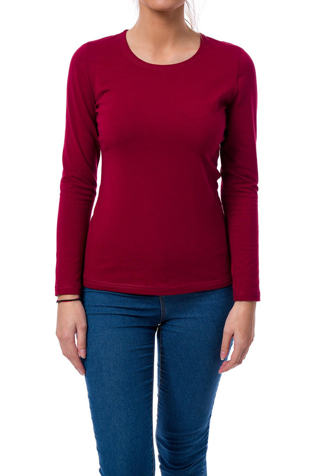 Памучна блуза с дълъг ръкав в цвят бордо 520-Д