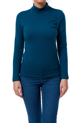 Памучна блуза с дълъг ръкав в цвят петрол 520