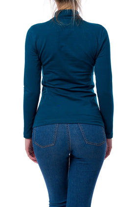 Памучна блуза с дълъг ръкав в цвят петрол 520
