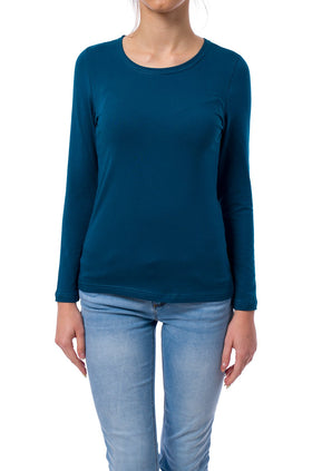 Памучна блуза с дълъг ръкав в цвят петрол 520-Д