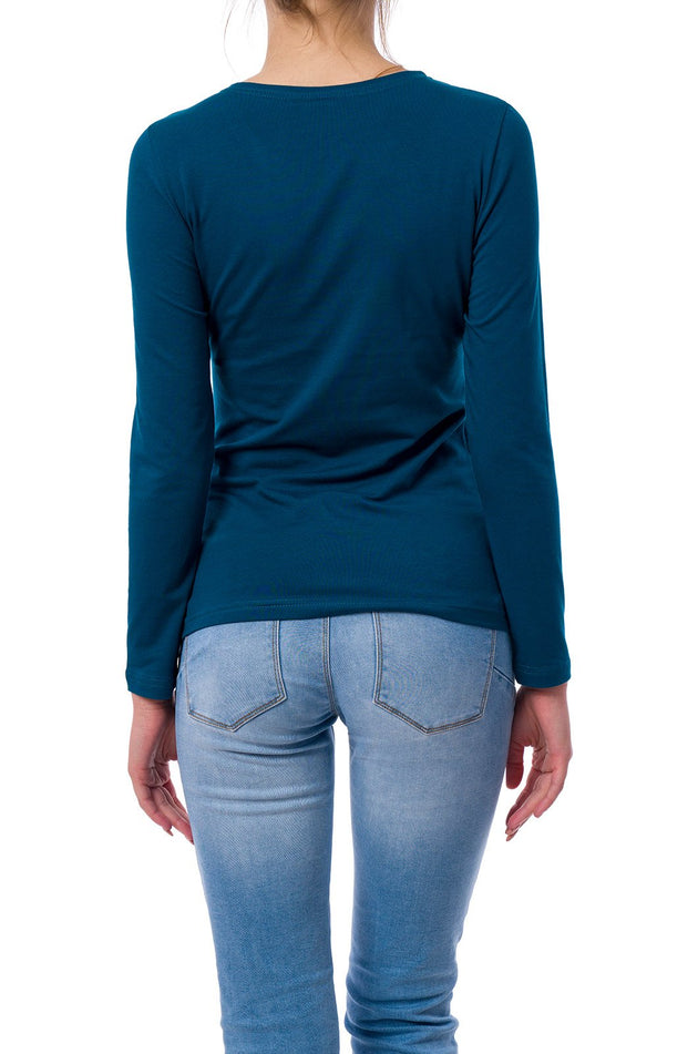 Памучна блуза с дълъг ръкав в цвят петрол 520-Д