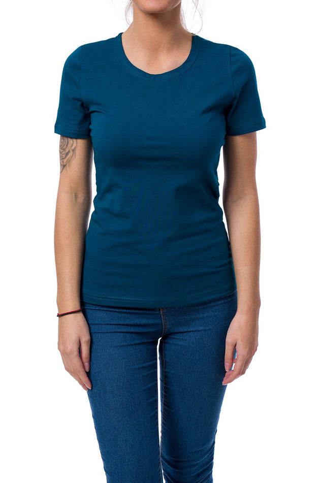 Памучна блуза с къс ръкав в цвят петрол 520-К