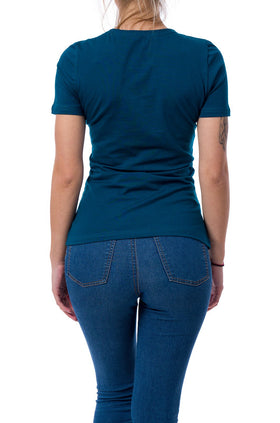 Памучна блуза с къс ръкав в цвят петрол 520-К