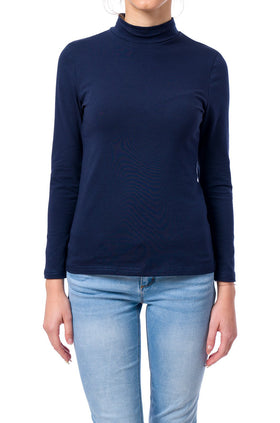 Тъмносиня памучна блуза с дълъг ръкав 520