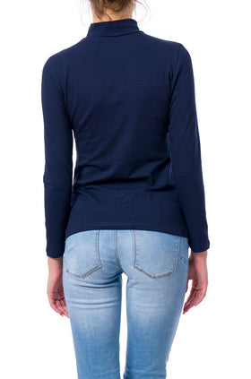 Тъмносиня памучна блуза с дълъг ръкав 520