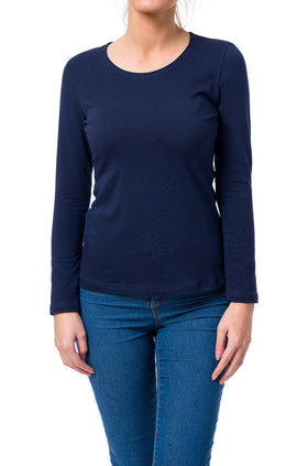 Тъмносиня памучна блуза с дълъг ръкав 520-Д