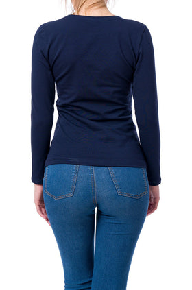 Тъмносиня памучна блуза с дълъг ръкав 520-Д