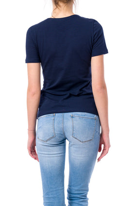 Тъмносиня памучна блуза с къс ръкав 520-К