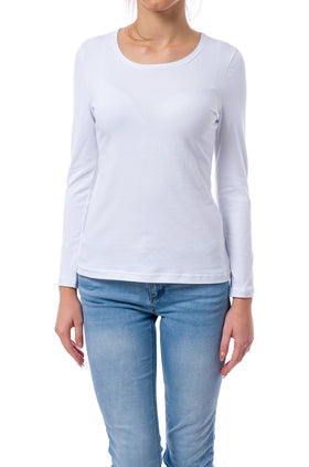 Бяла памучна блуза с дълъг ръкав 520-Д