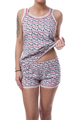 Многоцветна памучна дамска пижама 3314 (корсаж и къси панталонки)