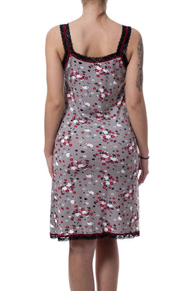 Сива памучна дамска нощница с дантелени презрамки 3612