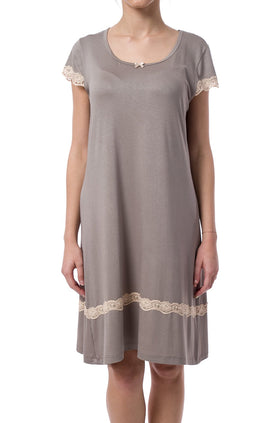 Памучна дамска нощница, цвят капучино 3611